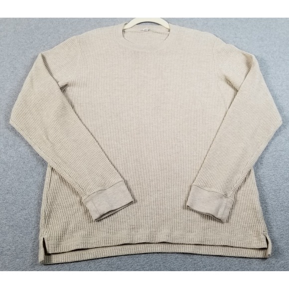 Uniqlo Other - Uniqlo Waffle Knit Shirt Men M Medium Beige Thermal Long Sleeve Crew Neck Casual